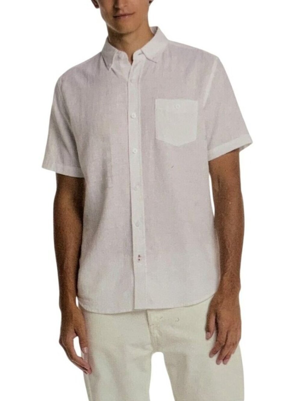 NWT Weatherproof Vintage Men's M White Short-Sleeve Button-Up Shirt Linen Blend
